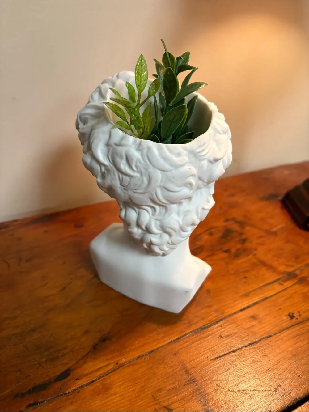 White Sculpted Bust Planter - Decorative David Head Vase